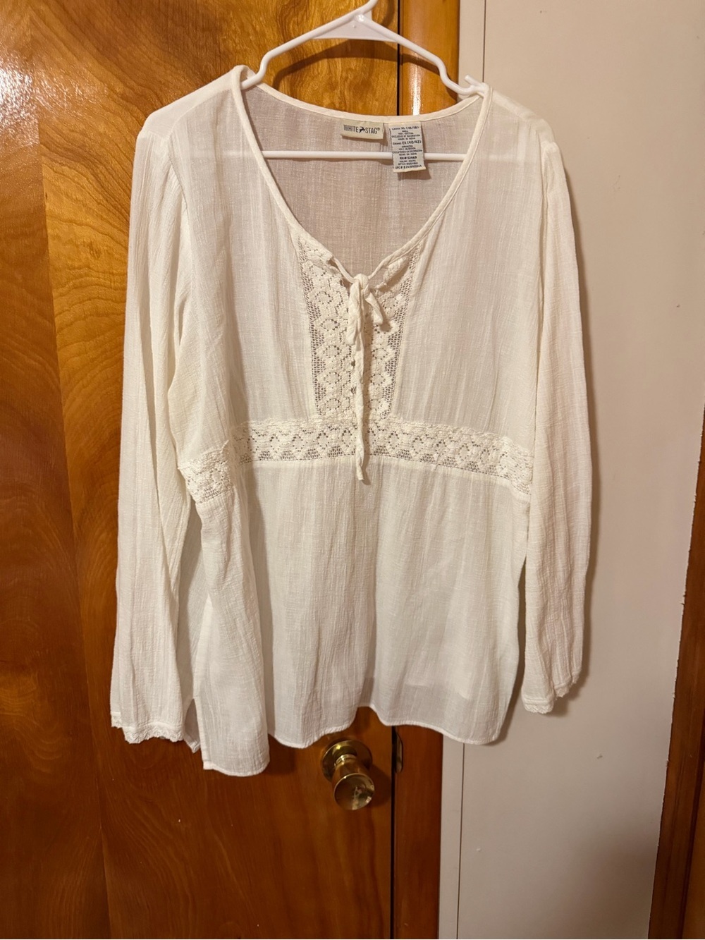 White Stag Cream Crochet-Tie Peasant Tunic